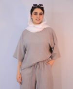 ست | مدل ست تیشرت و شلوار سیلک کد 1229 - طوسی - Image 2