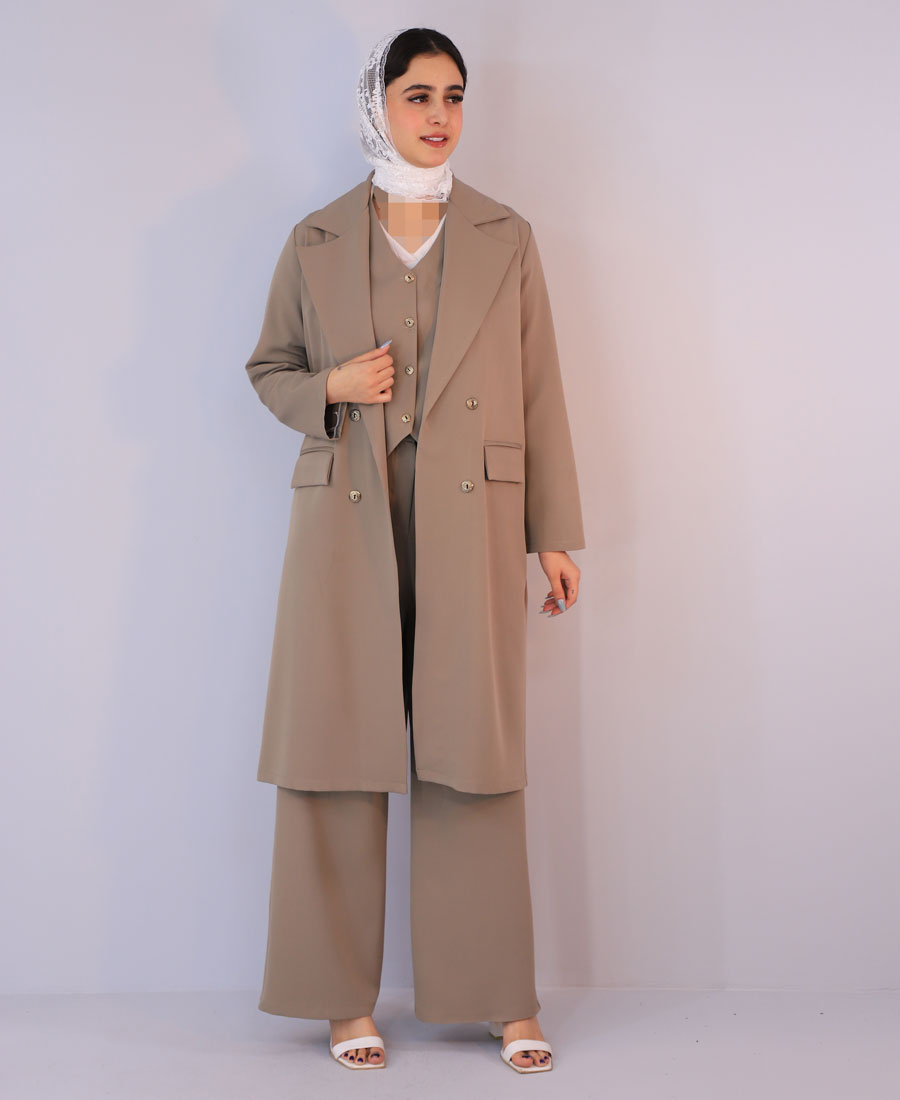 ست مدل سه تیکه میشل کد 1064 – خاکی ست | مدل سه تیکه میشل کد 1064 – خاکی - Image 1