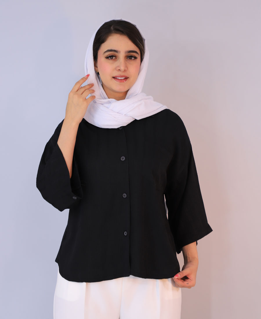 شومیز صدف آستین سه ربع کد 10104 – مشکی شومیز | صدف آستین سه ربع کد 10104 – مشکی - Image 1