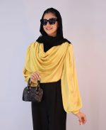 شومیز | مدل شومیز مزونی یقه دراپه کد 1080- لیمویی