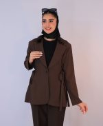 کت | مدل کت مزونی کمر پاپیونی کد 1216 - قهوه ای - Image 2