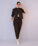 کت| مدل کت بلیزر گابرینا کد 10117- قهوه ای - Image 2