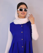 ست | مدل ست کت و سارافون لینن کد 1284 - آبی کاربنی - Image 3