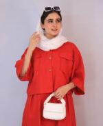 ست | مدل ست کت و سارافون لینن کد 1284 - قرمز - Image 4