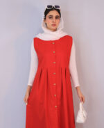 ست | مدل ست کت و سارافون لینن کد 1284 - قرمز - Image 3
