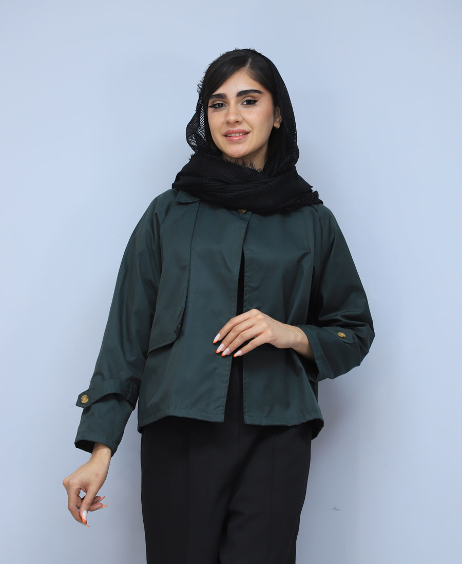 2 مانتو | مدل بارونی تک دکمه کد 1495 - سبز - Image 1