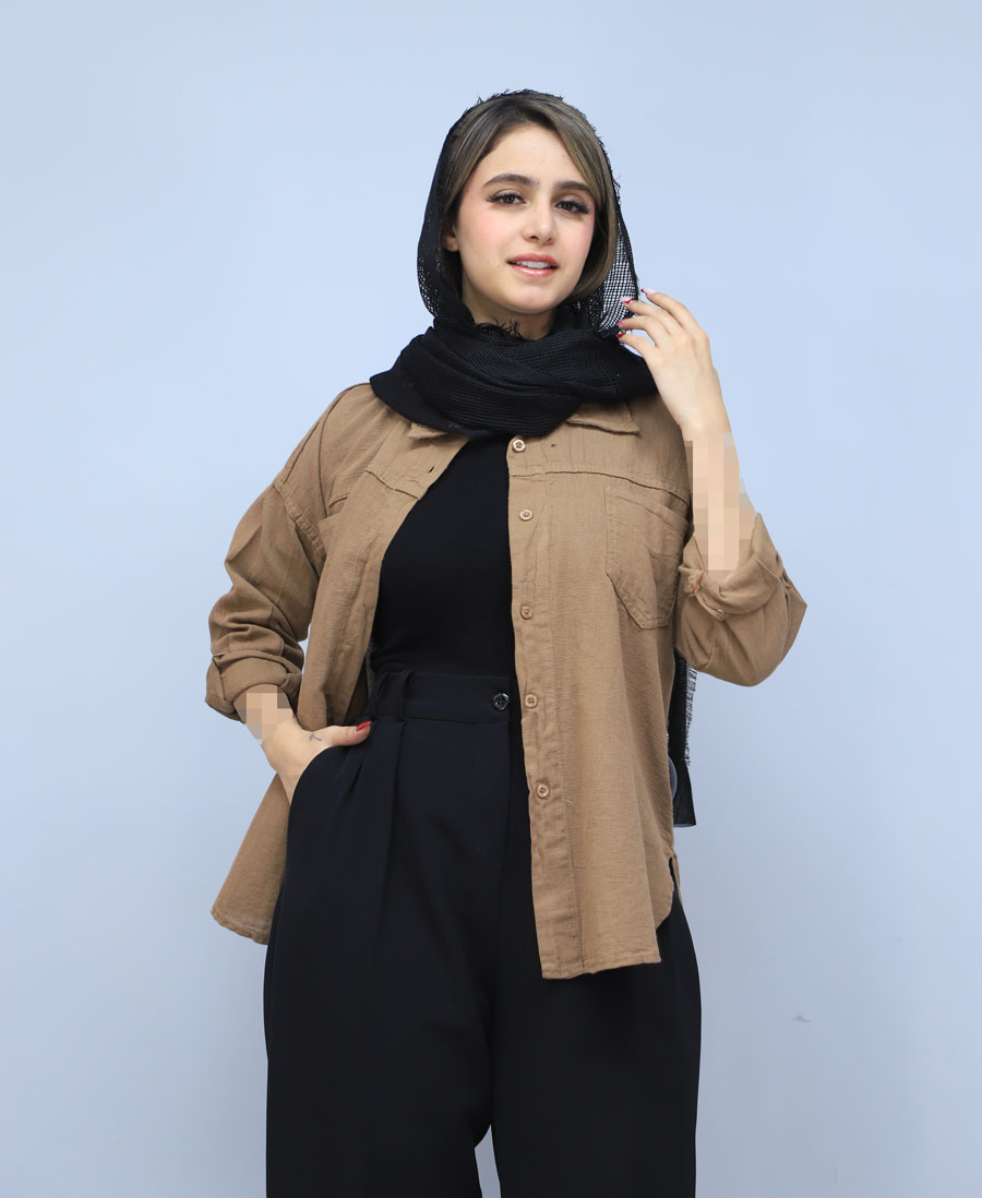3 شومیز | مدل شومیز کنفی هلالی کد 1492 - قهوه ای - Image 1