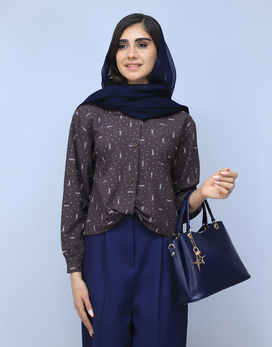 شومیز مدل شومیز نگینی کد 1488 - (8) شومیز | مدل شومیز نگینی کد 1488 - قهوه ای - Image 1