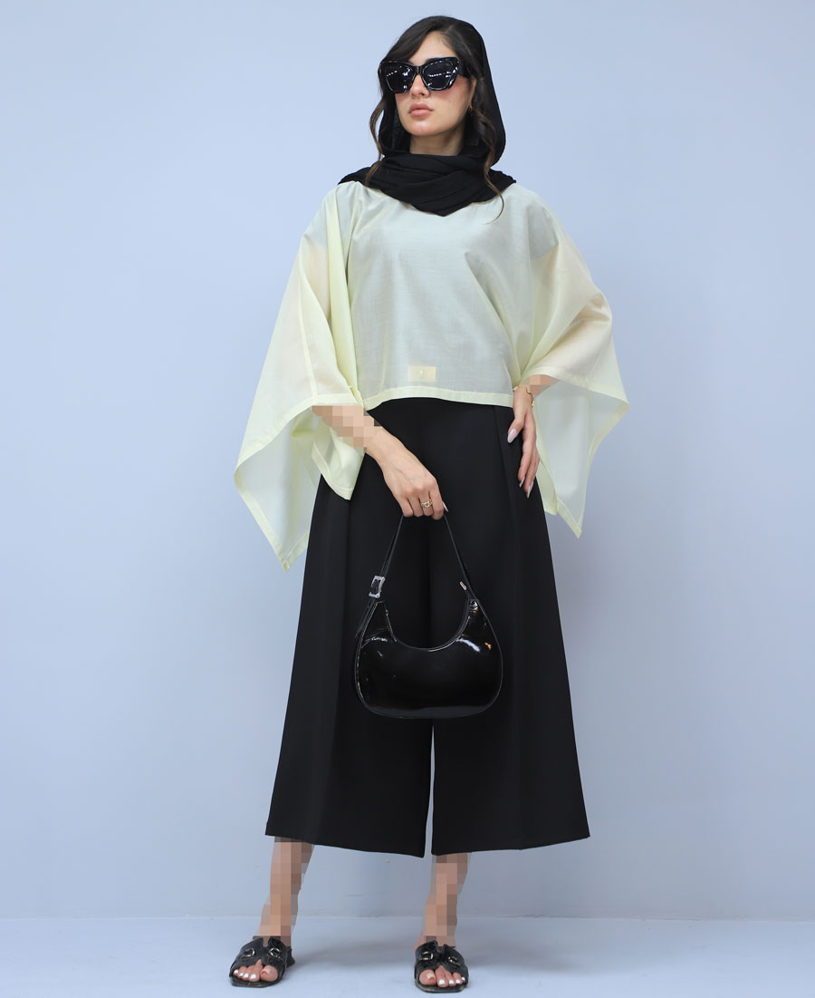 مانتو مدل پانچ شیشه ای کد 1413 - لیمویی (2) مانتو | مدل پانچ شیشه ای کد 1413 - لیمویی - Image 1