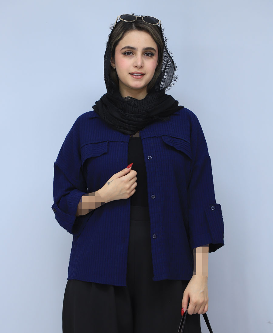 شومیز مدل شومیز جیب دار کد 1520 - سرمه ای (2) شومیز | مدل شومیز جیب دار کد 1520 - سرمه ای - Image 1