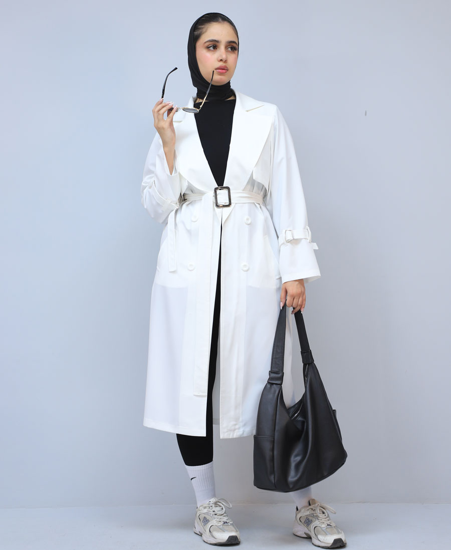 کت مدل ترنچ کت ژیله دار کد 1591 - سفید (3) کت | مدل ترنچ کت ژیله دار کد 1591 - سفید - Image 1