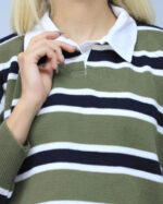 بافت | مدل بافت یقه دار دورنگ کد 53557 - سبز - Image 2